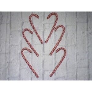 6 Primitive Fabric Candy Canes Ornaments Farmhouse Christmas Plaid Homespun